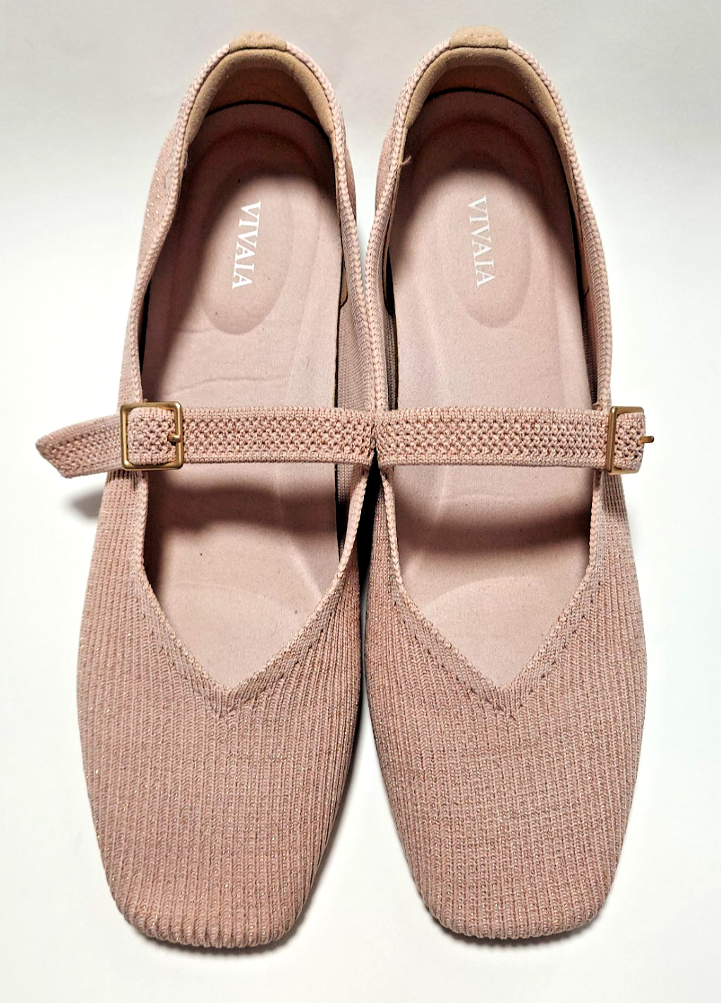 Vivaia Margot Square-Toe V-Cut Flats Mary Jane Shoes Knit Rose Gold US 10 EUC