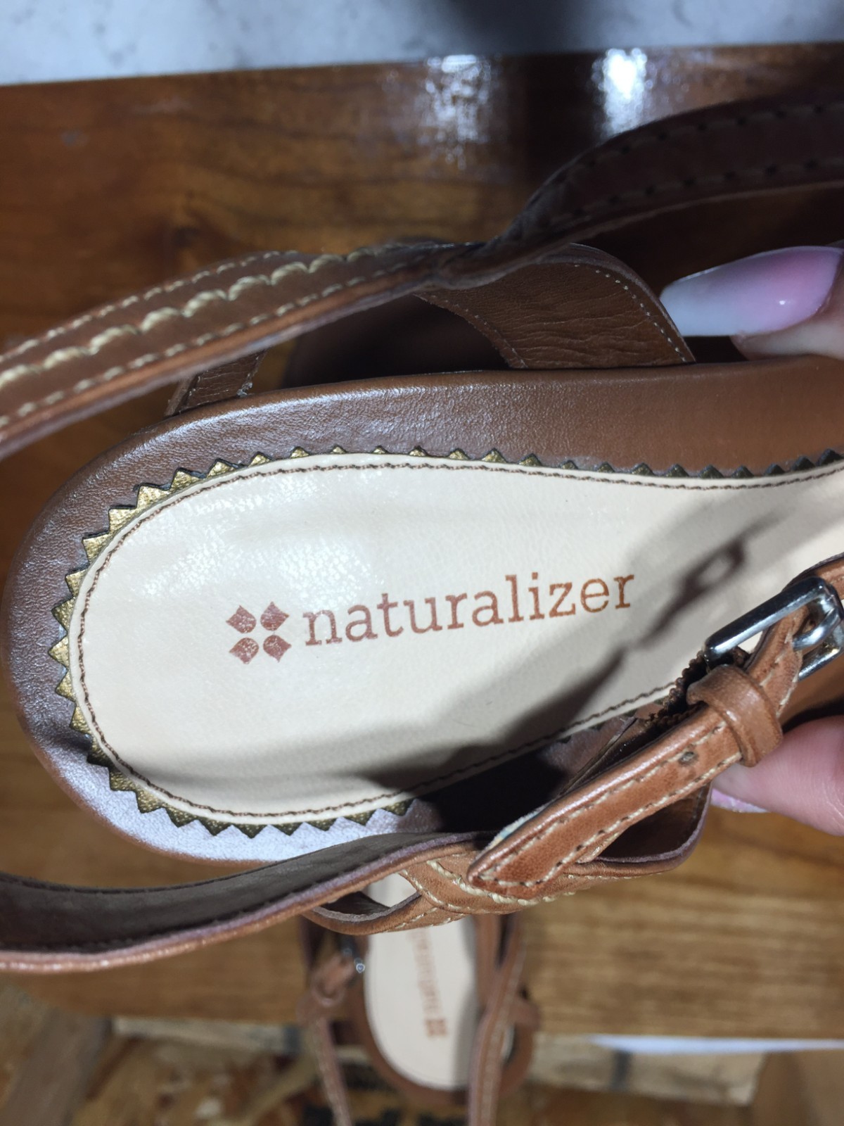 Naturalizer Leather Slingback Sandals Womens 10N Brown Stacked Heel Buckle
