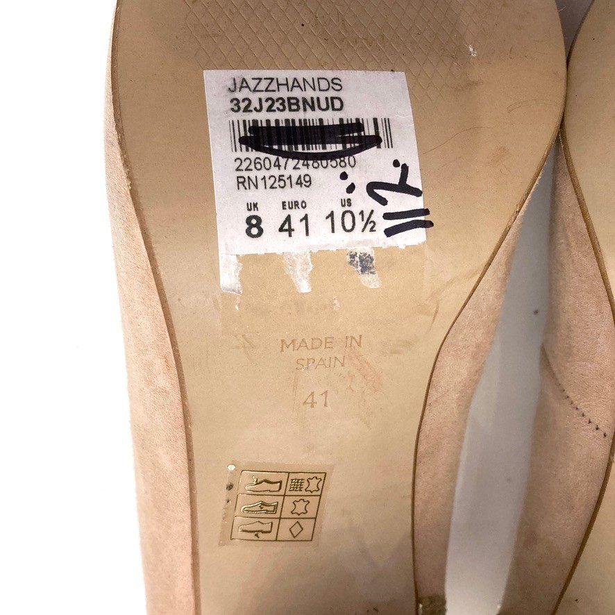 Topshop Jazzhands Pumps Beige Suede Gold Glitter Heels Womens 10.5 Peep Toe