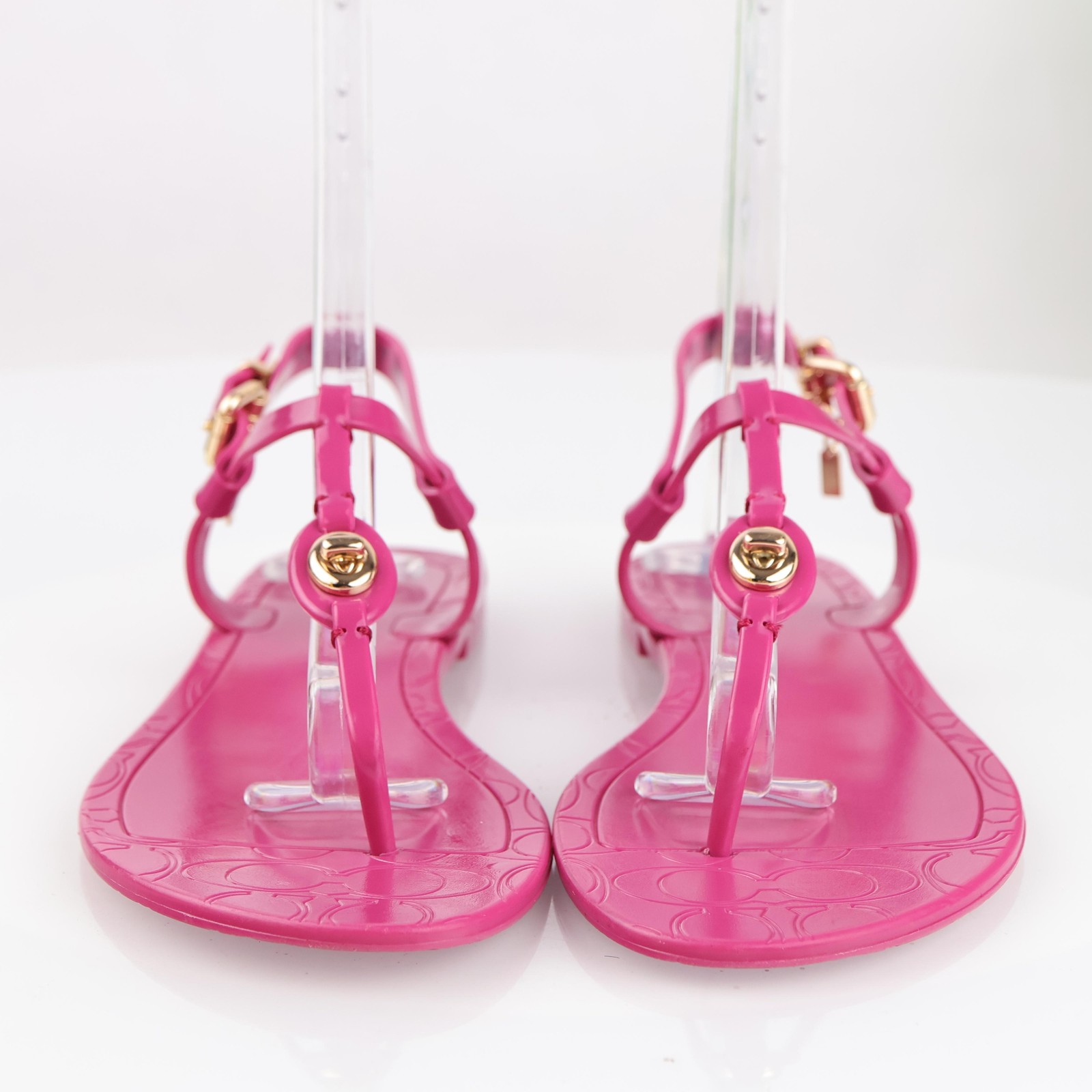 Coach Womens Pier Sandals Size 7 Hot Pink PVC Jelly Thong Ankle Strap Turnlock