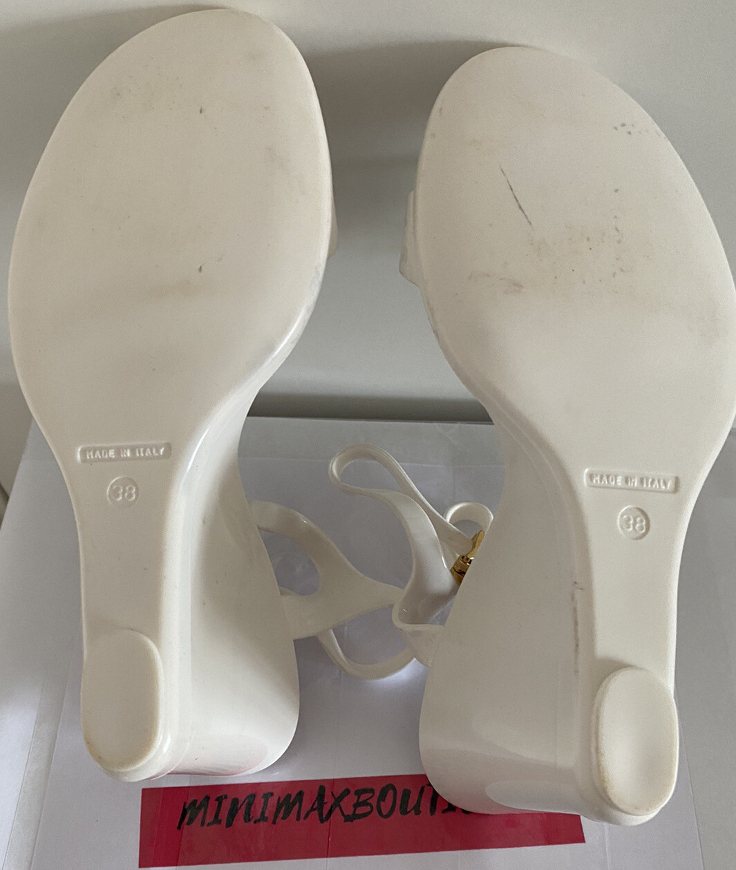 JUST CAVALLI jelly sandals Off White Wedge beach jelly JC logo summer SZ 38/us7