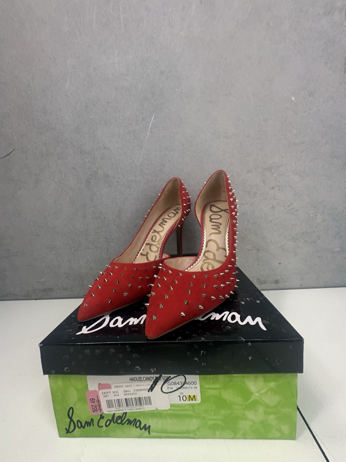 Sam Edelman Hadlee Candy Red Suede Spiked Pointed Toe Heels Pumps Womens 10 M