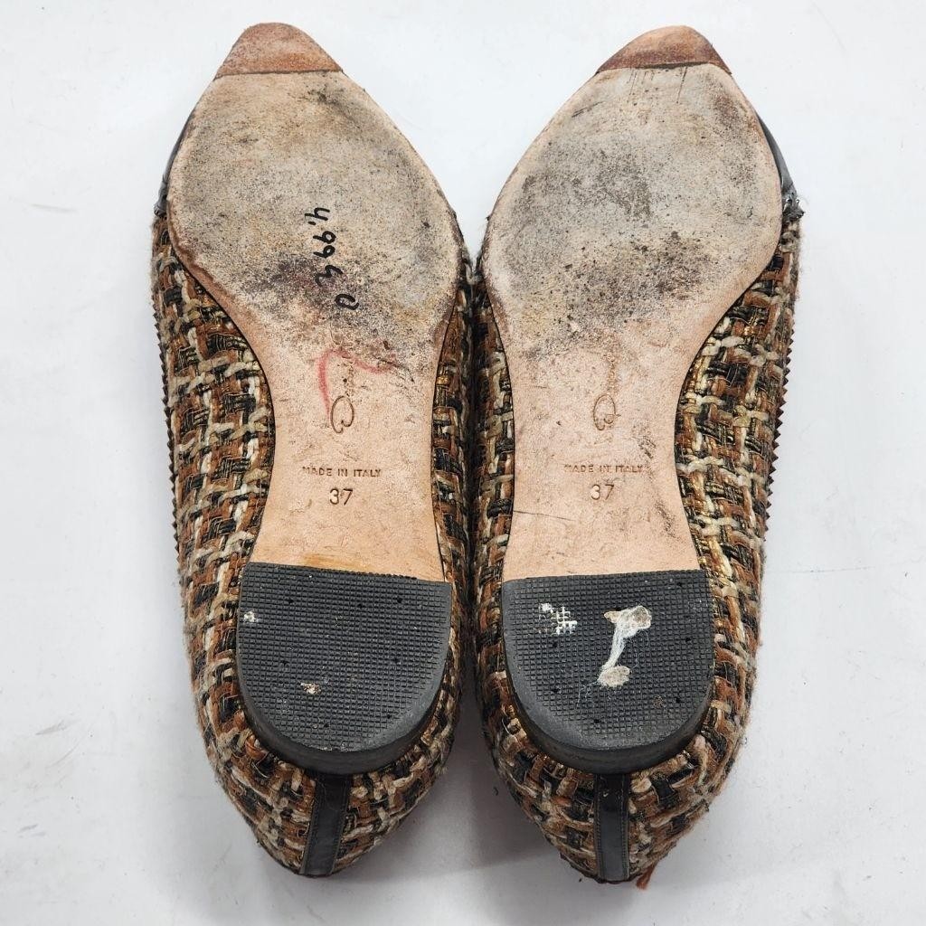 OSCAR DE LA RENTA Brown Black Tweed Pointed Toe Flats Size 7
