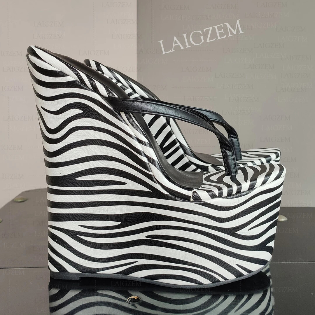 Women Platform Wedges High Heels Flip Flop 17CM High Heel Faux Leather Handmade
