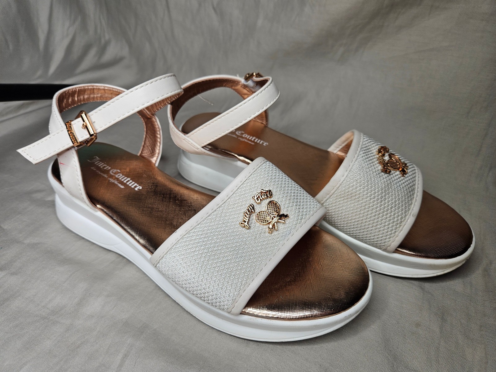 Juicy Couture Sandals Womens 10 White Rose Gold Tennis Club Lightweight Chunky
