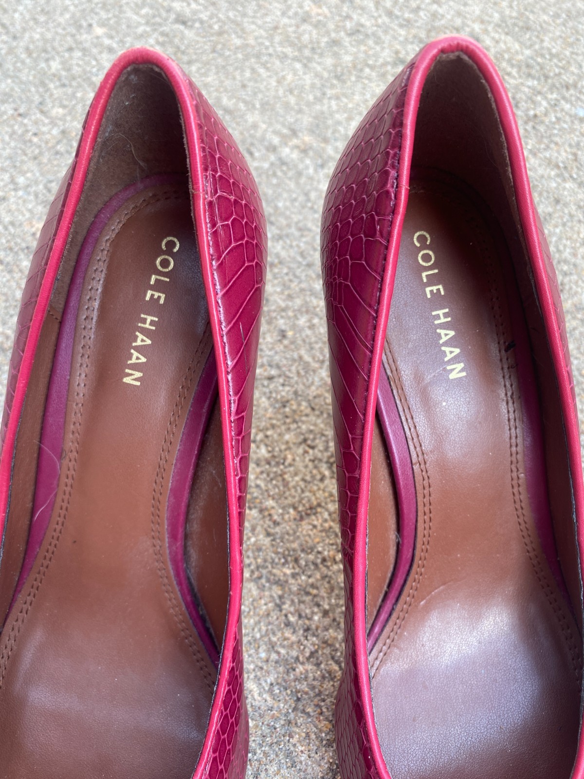Women’s Cole Haan Burgandy Croc Embossed Leather Pointed Toe Size Heel, Size 6