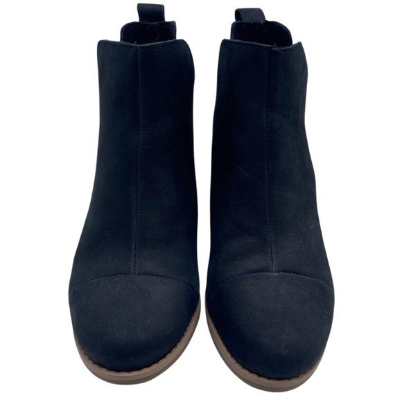 TOMS Womens Shoes Leather Booties Sz 6 Black Stacked Heel Casual Side Cut Ankle