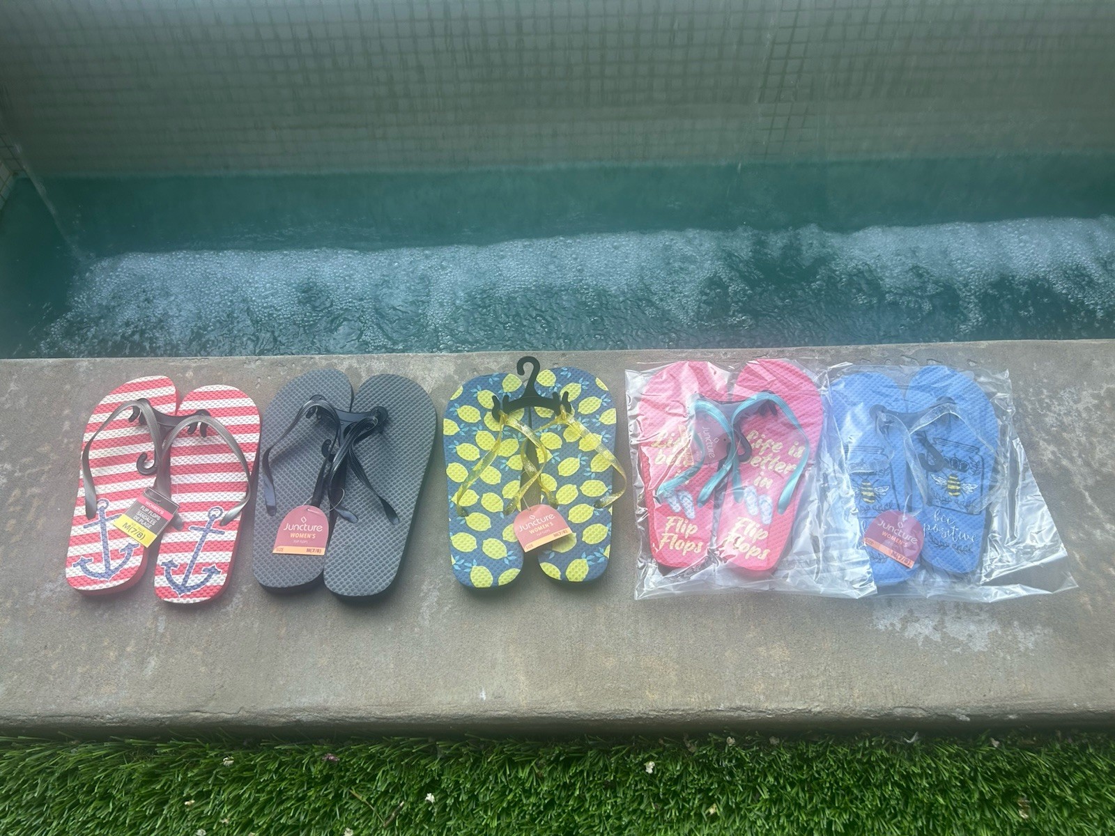 Lot of 5 Juncture Women’s Flip Flops Size 7/8 New Assorted Colors NWT