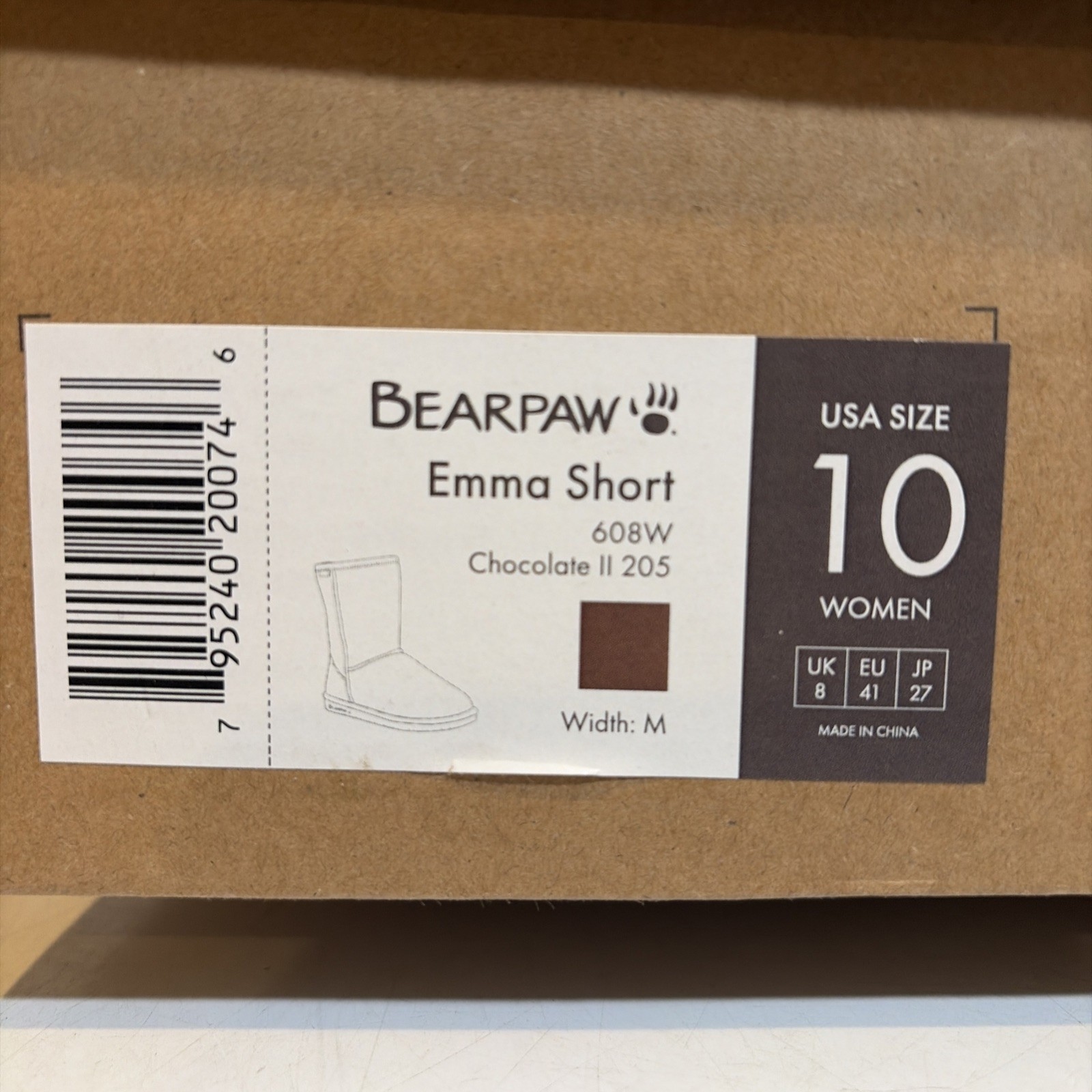BEARPAW 608 W Emma Short Hickory Womens Casual BOOTS Size 10