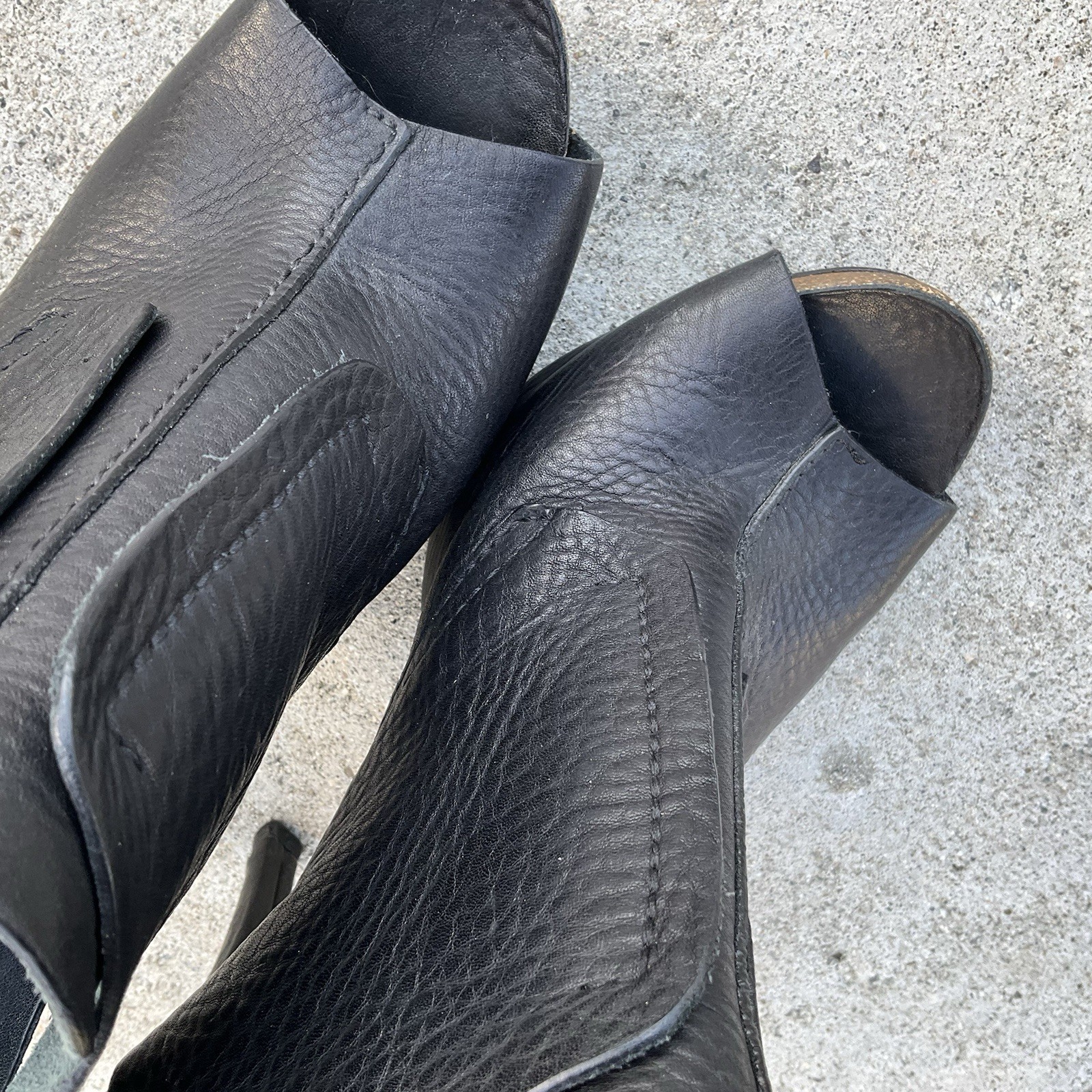 Pedro Garcia Black Pebbled Leather Peep Toe Platform Ankle Boots Spain 41