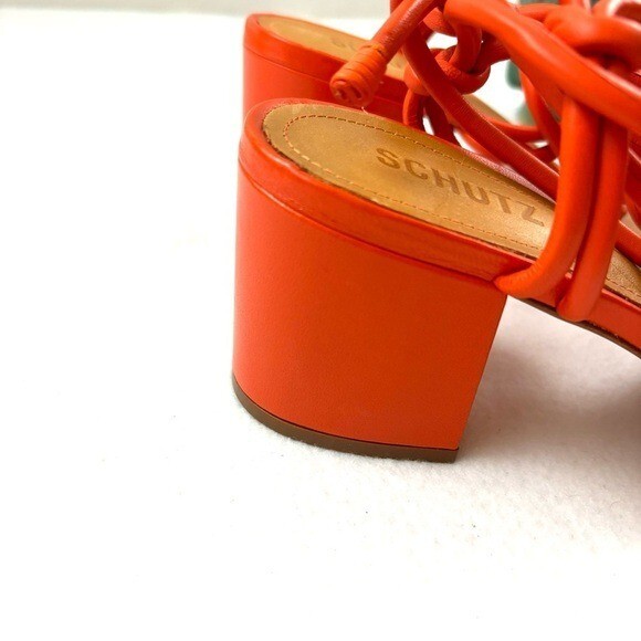 NWOT Schutz Flame Orange Leather Strappy Block Heel Made Brazil Sandal Size 10B