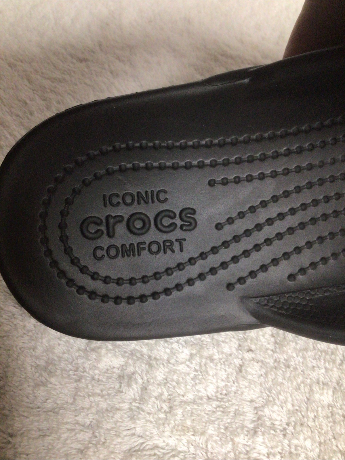 Crocs Iconic Comfort Black Flip Flops Women’s 9 Mens 7 NEW