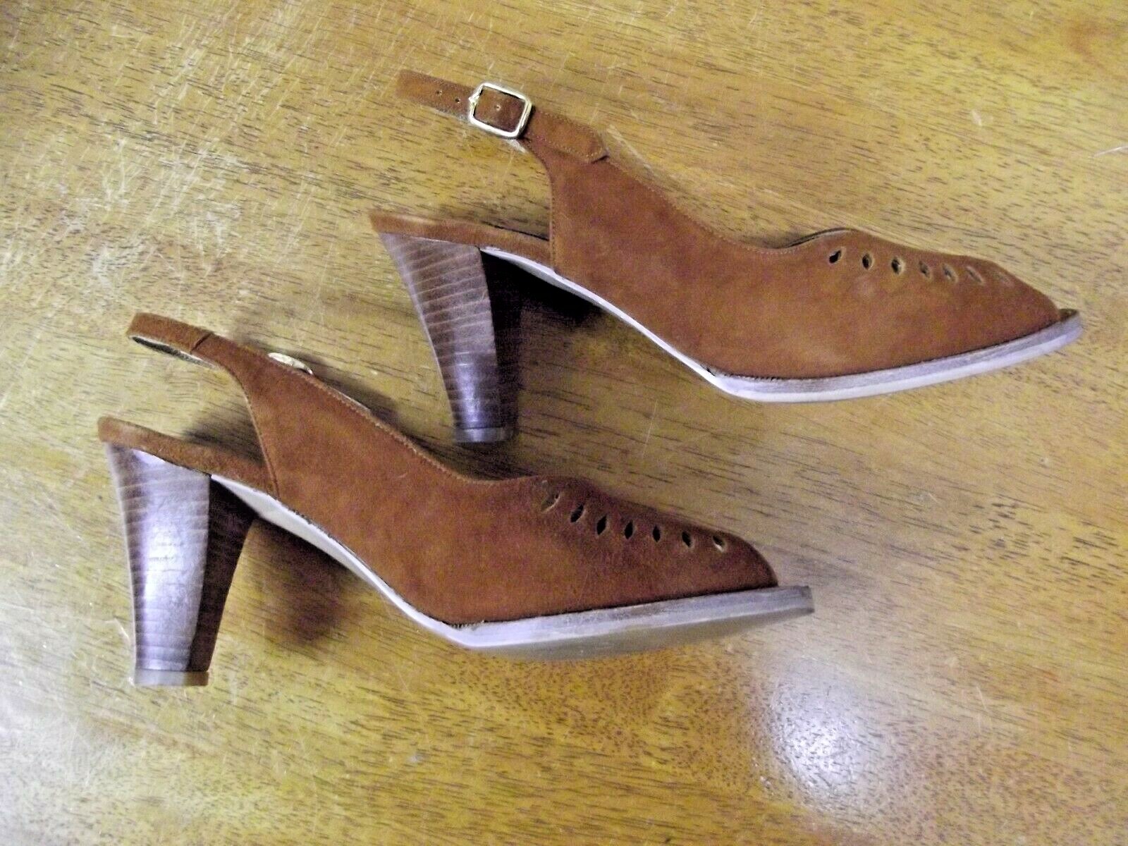 Caressa Prestige Spain Womens 7.5 M Copper Suede Peep Toe Heels Slingback Shoes
