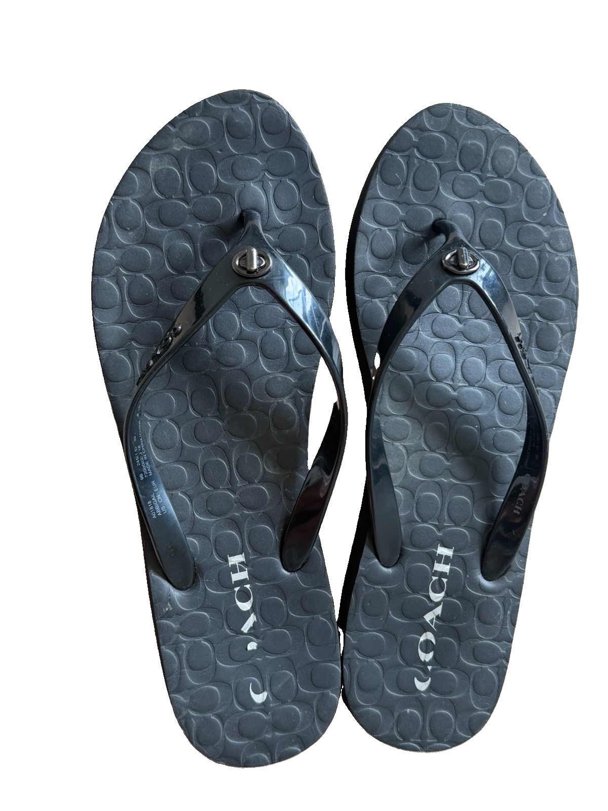 Coach Abbigail Black Turnlock Flip Flops Women’s Size 9B Signature Sandals