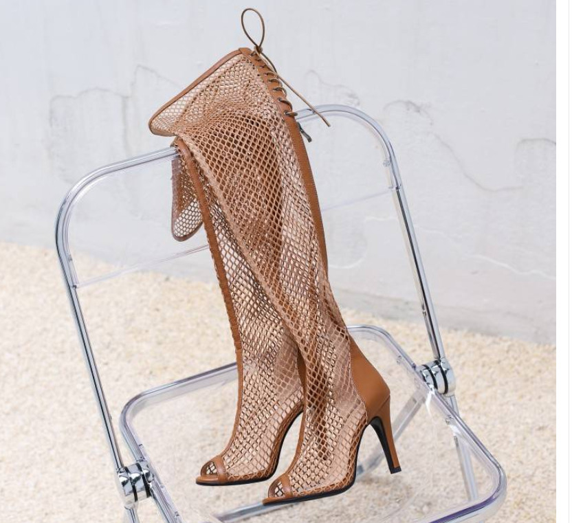 Fashion Womens Mesh Peep Toe Sandals Dress Casual Club Party Over The Knee Boots