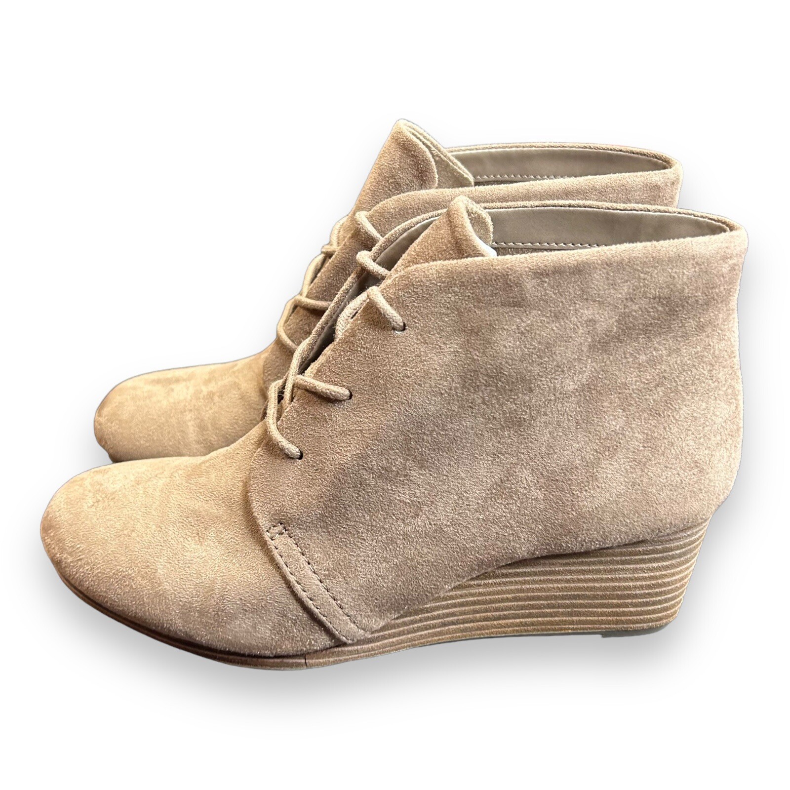 Dr Scholls Boots Womens 7 M Dakota Casual Lace Up Wedge Ankle Bootie Biege