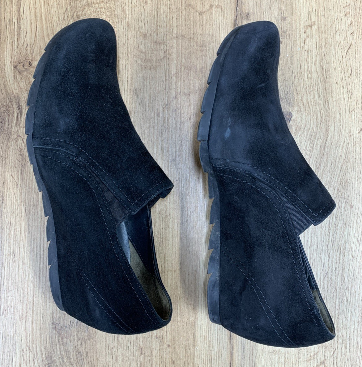PAUL GREEN MUNCHEN Leather Covered Wedges Loafers Black Suede Size US 7