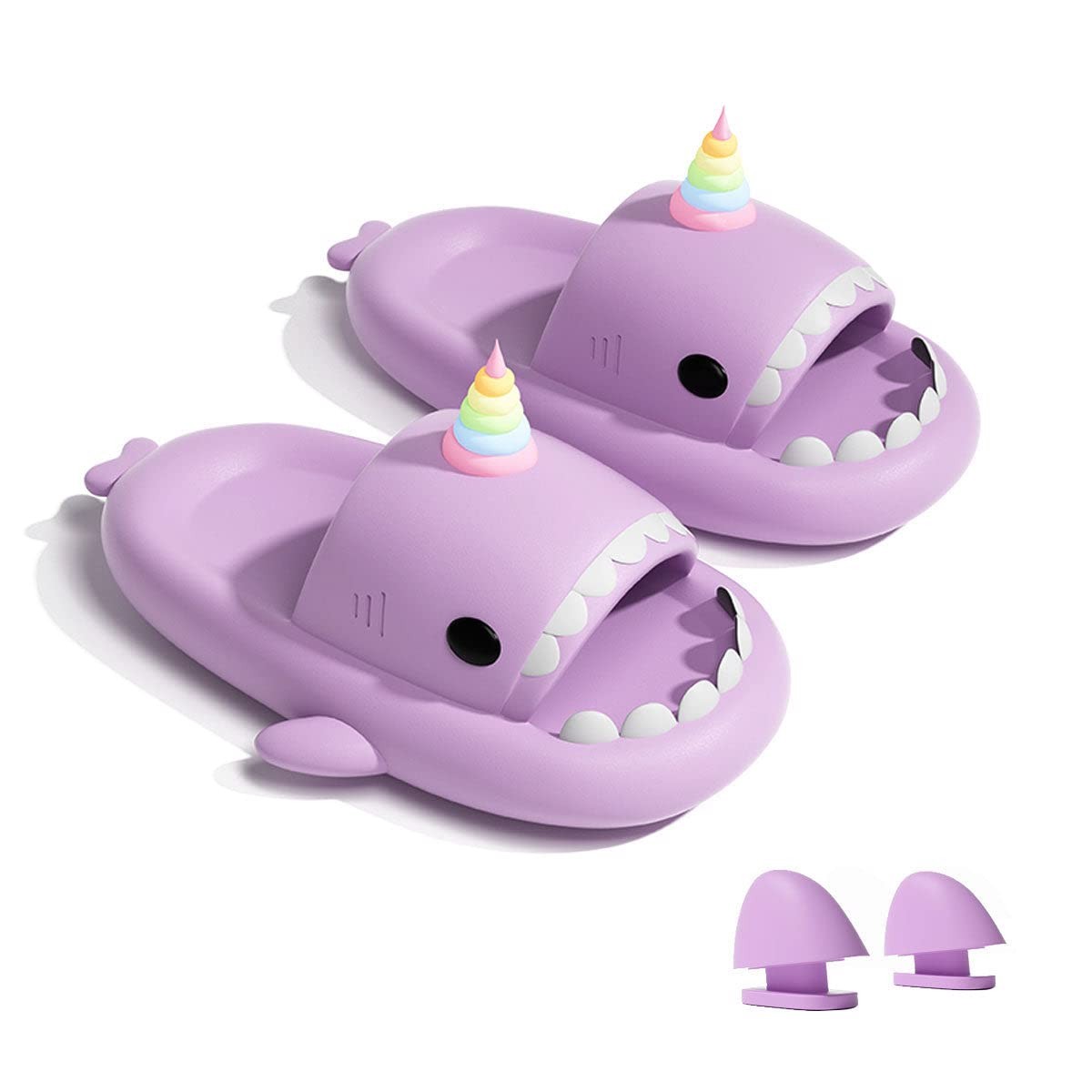 Glow in The Dark Shark Slides Sandals (6.5-7.5 Women/5-6 Men, Purple)