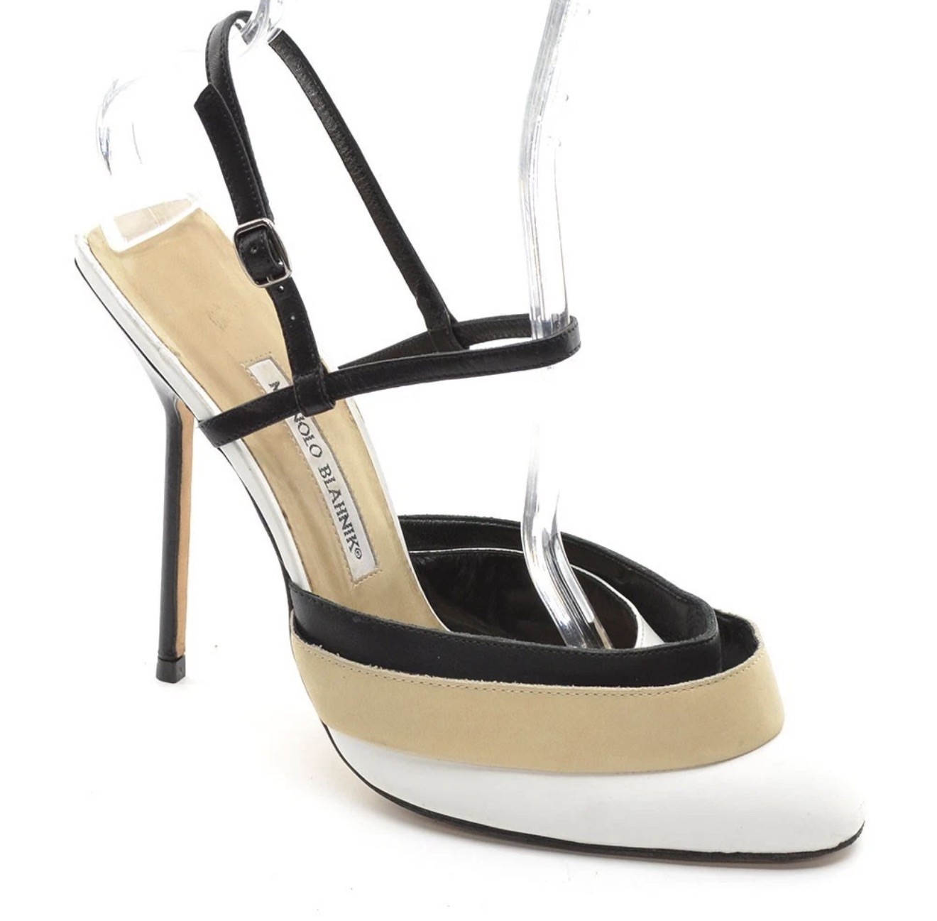 Ladies Manolo Blahnik Tiered Slingback Stiletto Pump 40 / 9.5 Leather Heel Shoes