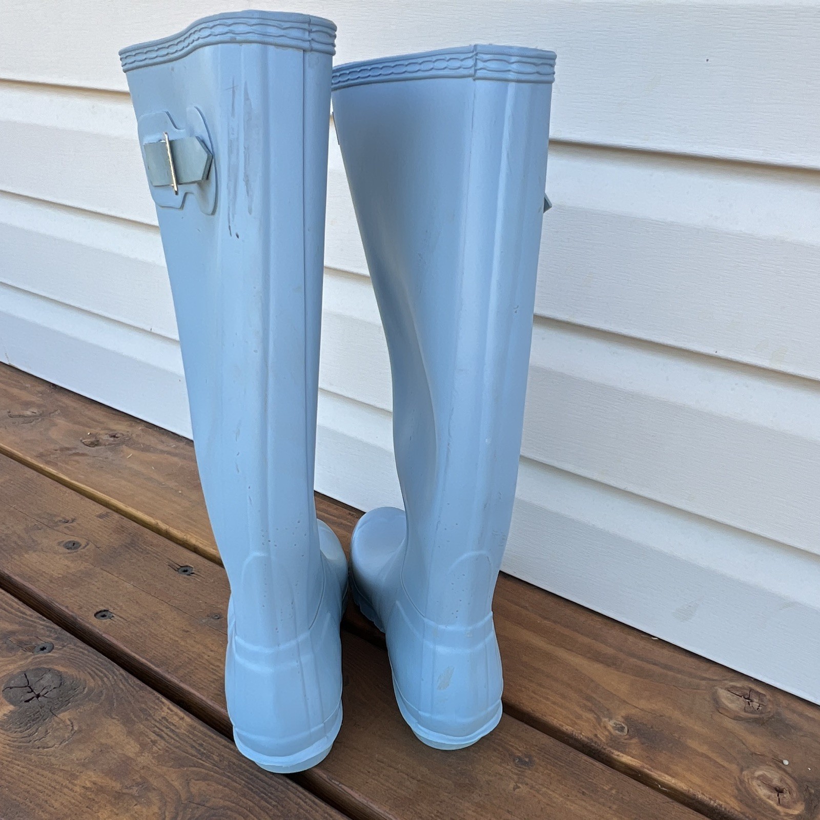 Hunter Women’s US 10 Blue Tall Knee High Rubber Rain Boots Buckle Logo