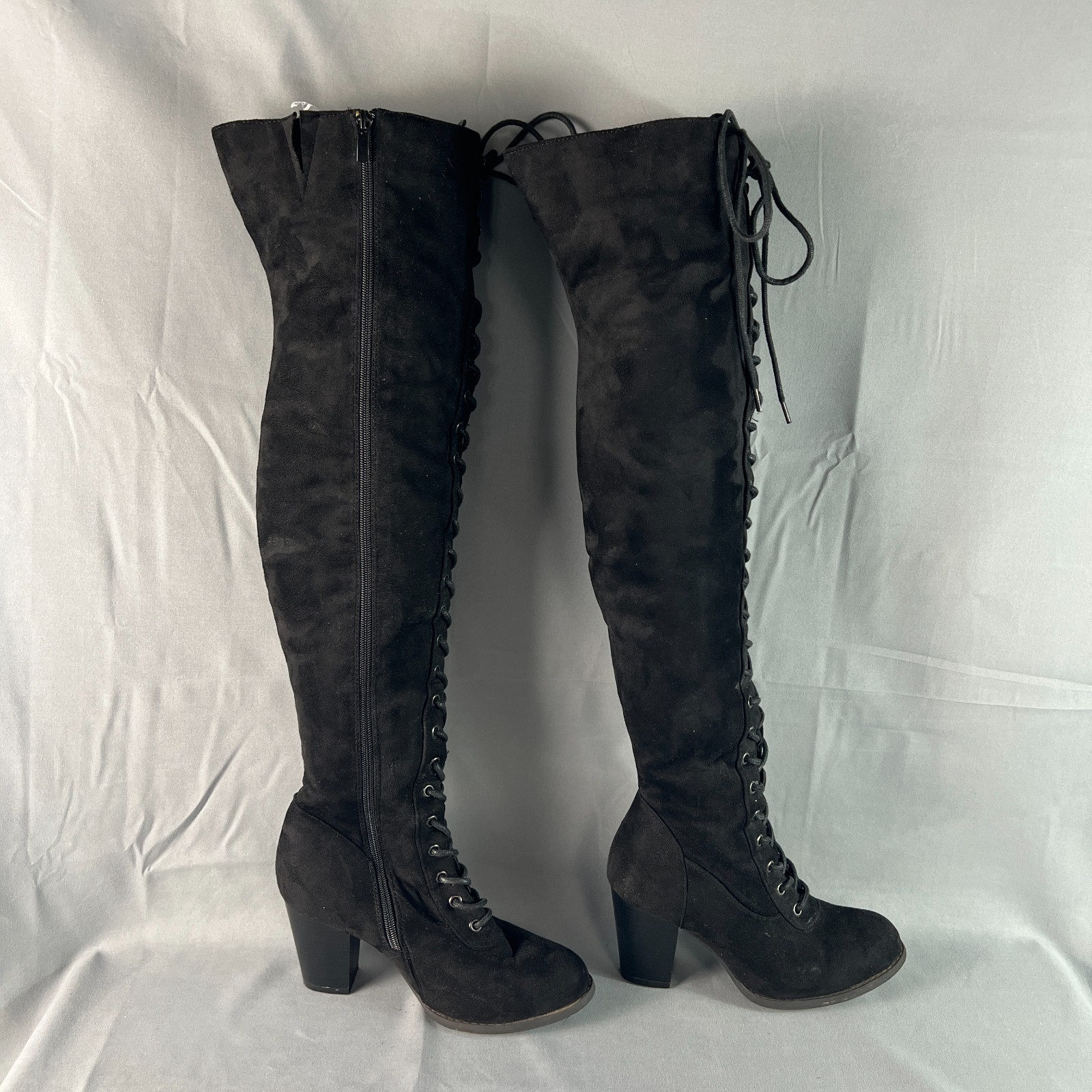 Top Moda Riding Womens US 7 Black Suede Lace Up Side Zipper Over The Knee Boot