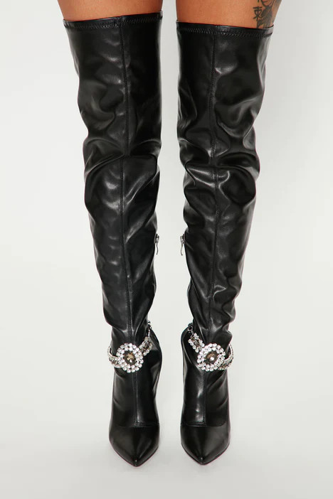 Fashion Nova Adara Sexy Stiletto High Heel Black Thigh High Boots Size 7.5 🔥