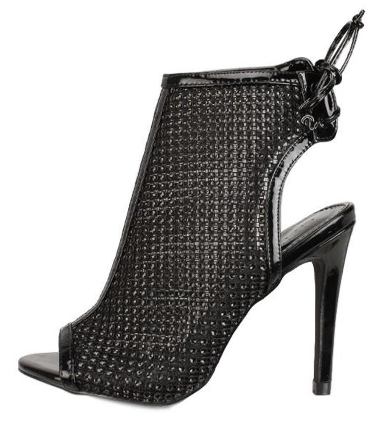 US Seller!!! New Black Peep Toe Rhinestone Heels