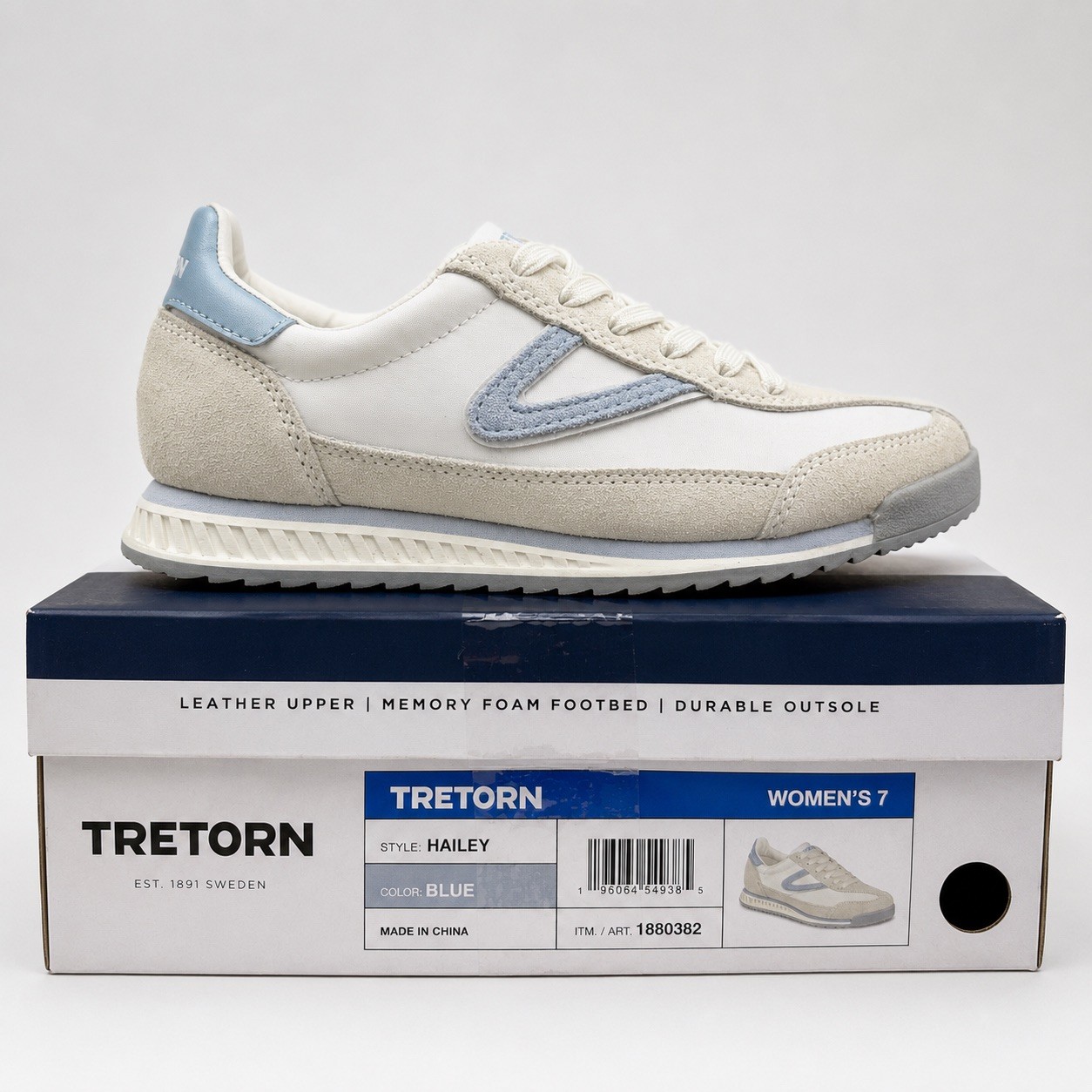 Tretorn Hailey Women’s 7 24cm White Blue Grey Suede Sneakers w/ Box