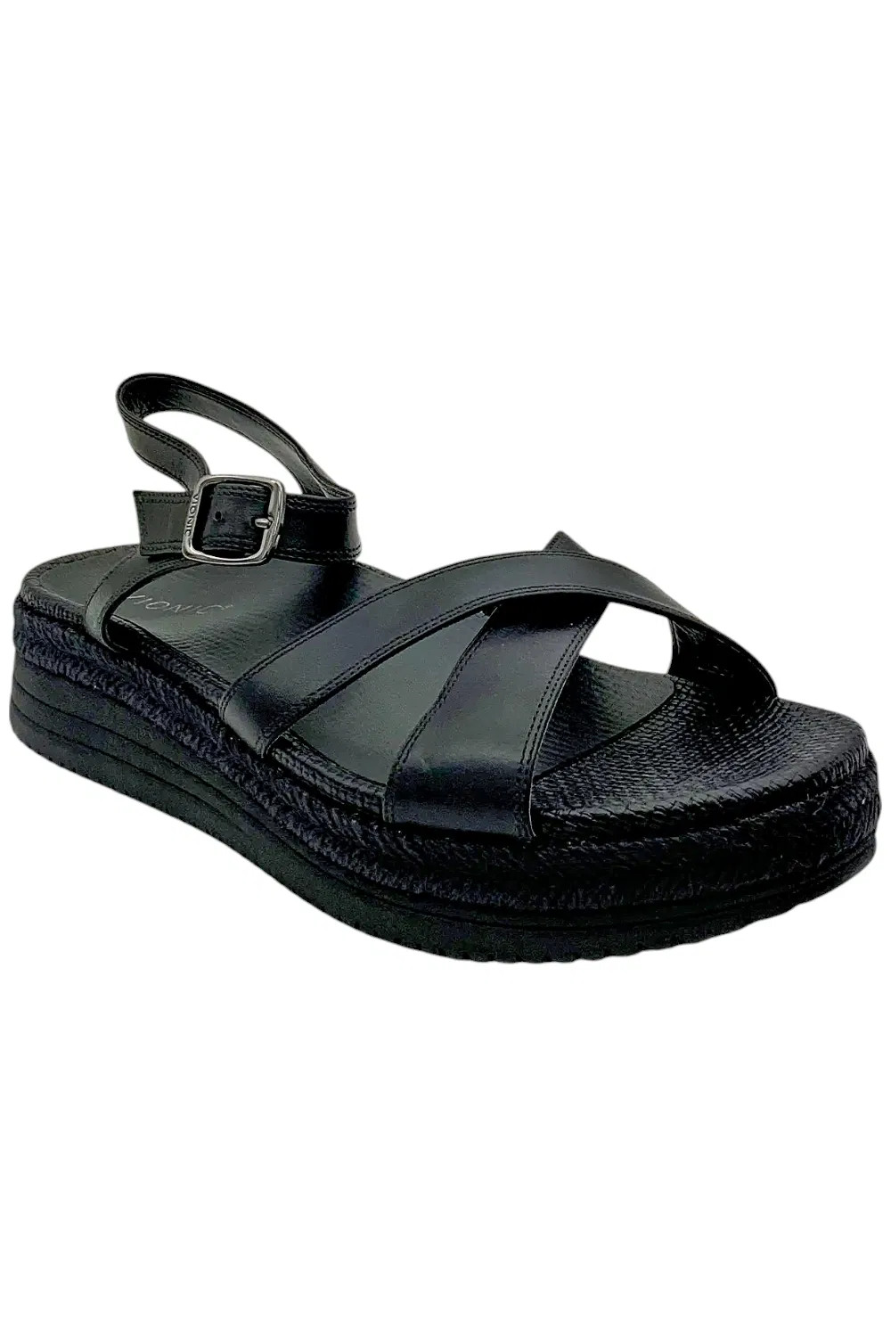 Vionic Mar Leather Jute Wrap Sandals Black