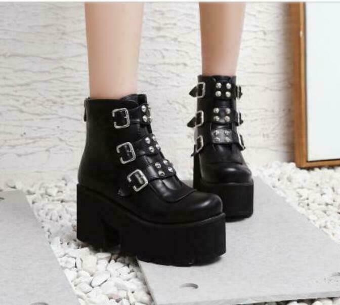 Women’s Faux Leather Platform Ankle Boots Punk Gothic Casual Dress Creeper Shoes