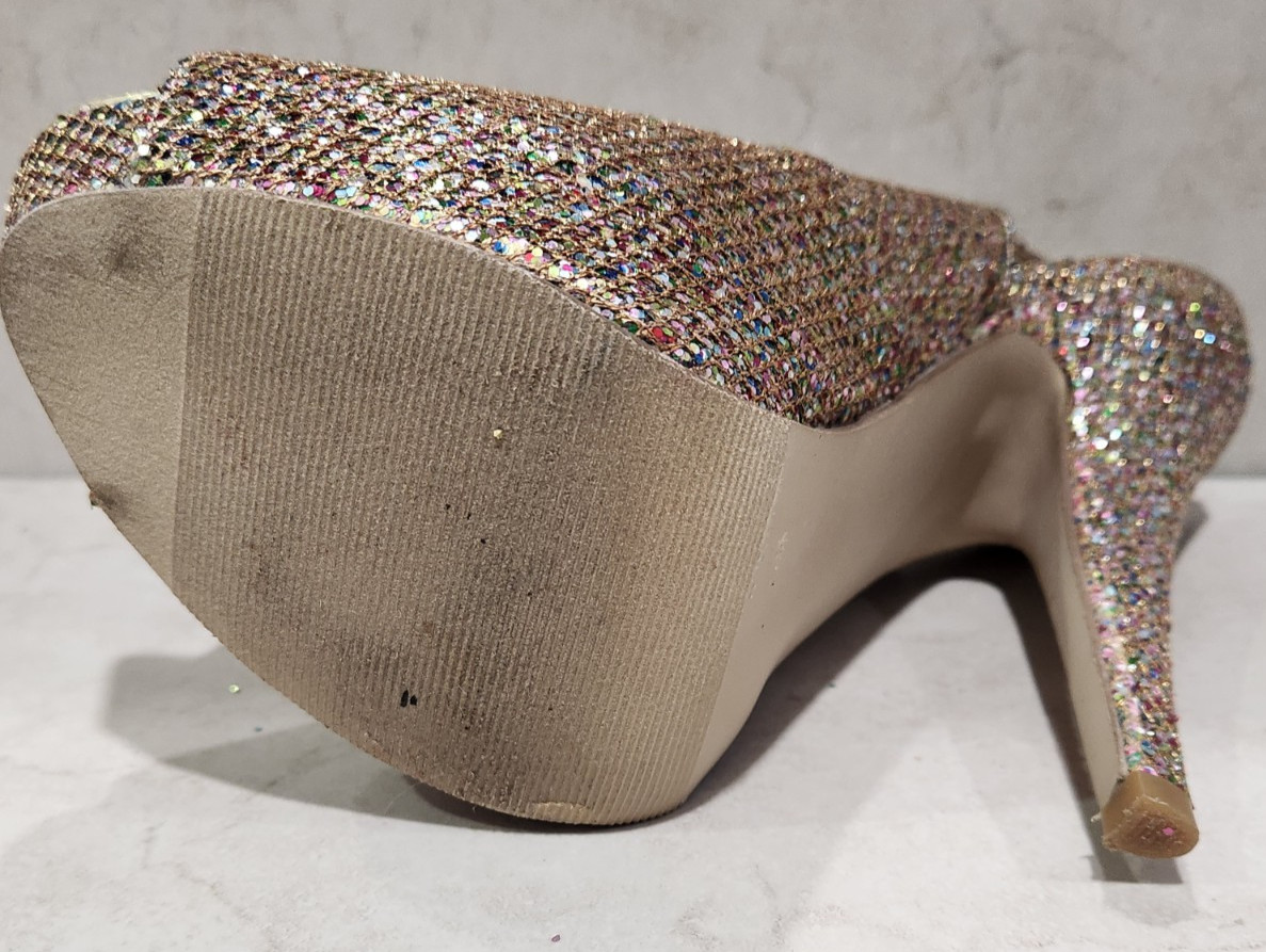 MADDEN GIRL JASSPERR GOLD Multi Sparkly Platform Stilleto 4 INCH Heels Size 7