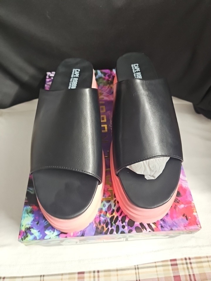 Cape Robin Mamo Open Toe Chunky Platform Sandals, Black/Pink Womens Size 11 New