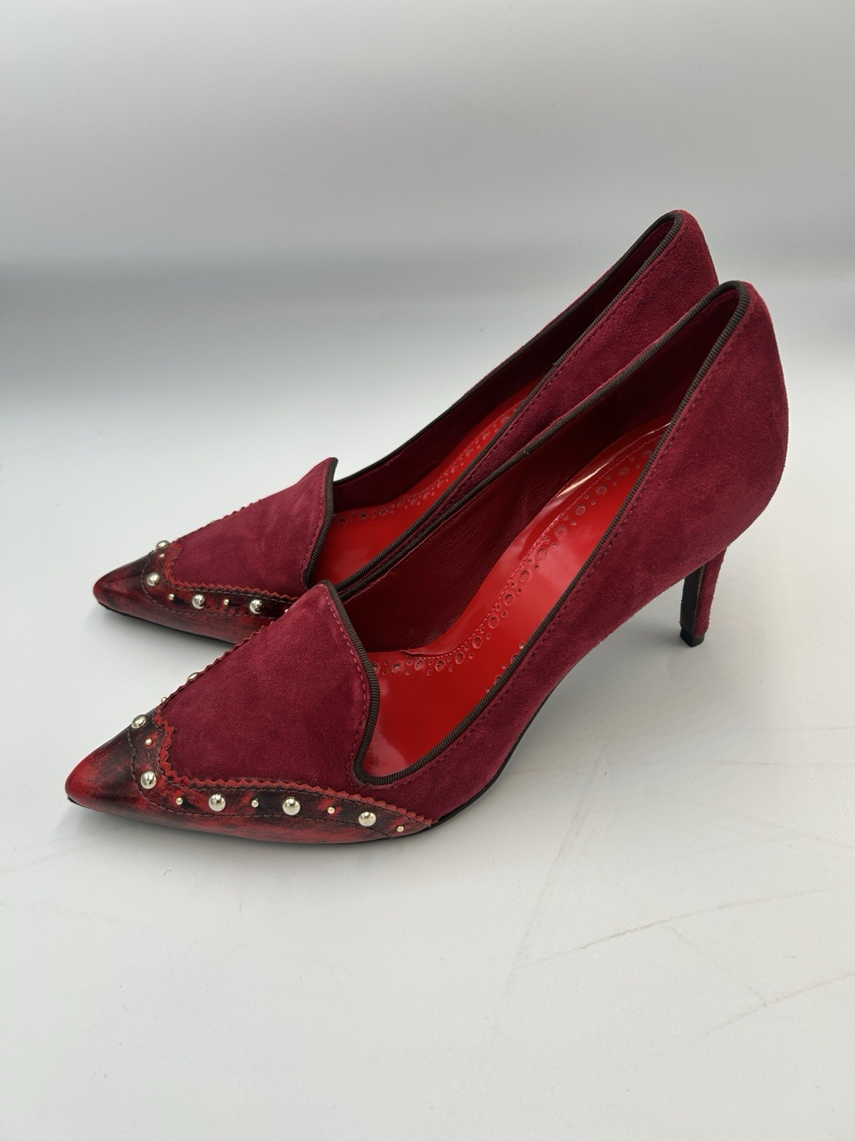 TORY BURCH Fuschia/Red Monroe Suede Patent Leather Pumps 9 Stunning Pre-loved