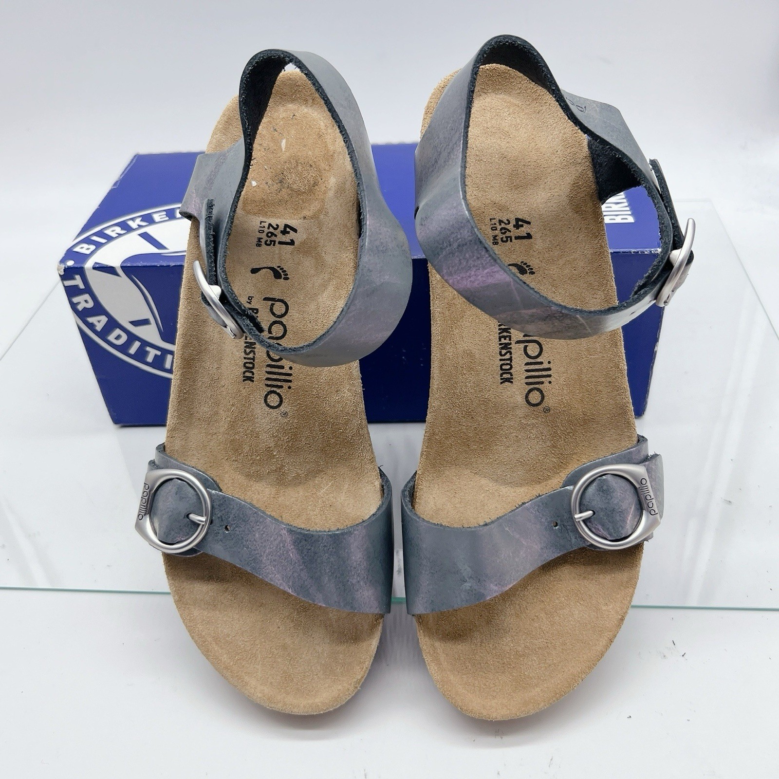 Birkenstock Papillio Soley Ring Buckle Sandal Metallic Black Wedge EU 41 Womens