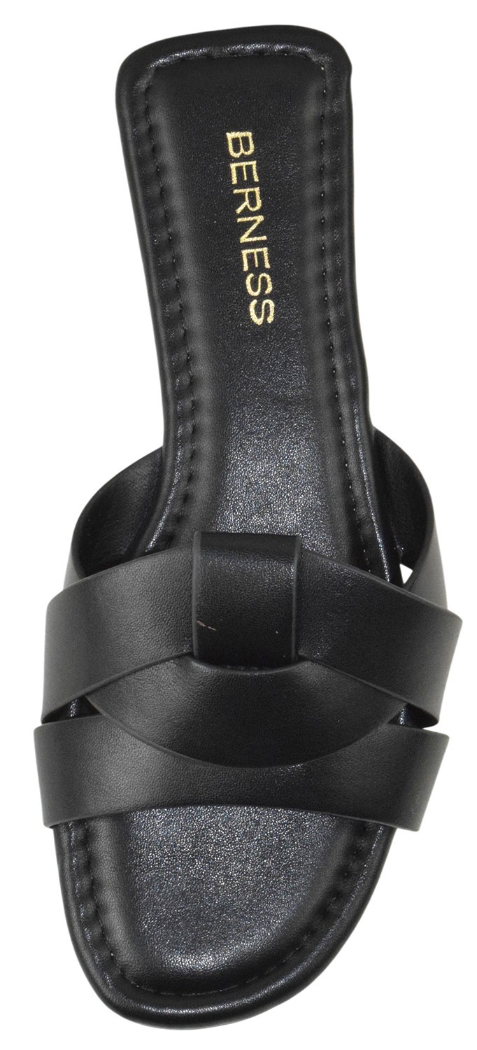 Berness Women Slide Sandals Criss Cross Strap Flat Slip-On Cushioned TOPAZ Black