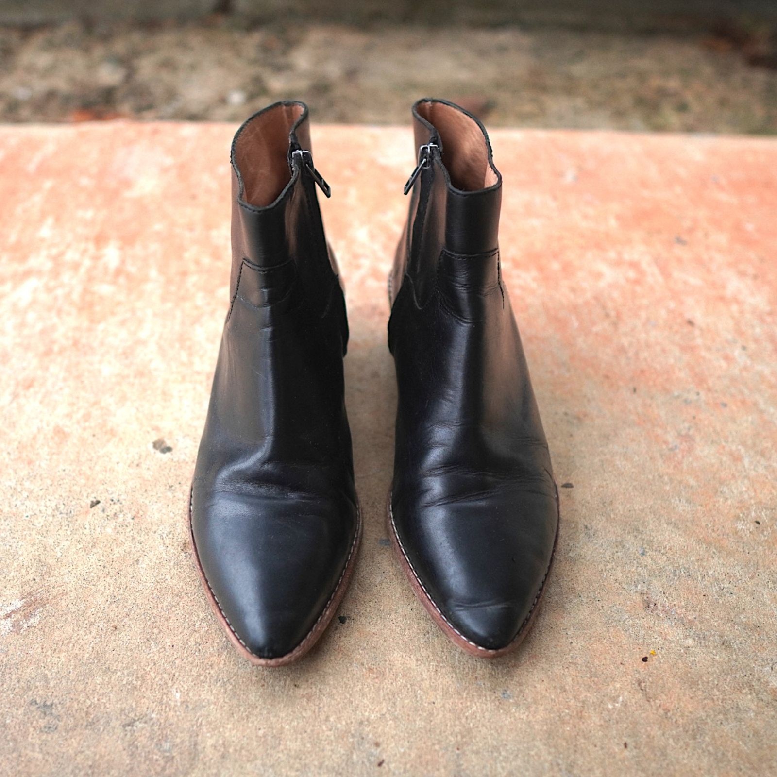 Madewell Charley Black Leather Ankle Boots 8 UK 6 EU 38.5 Pointed Western Bootie