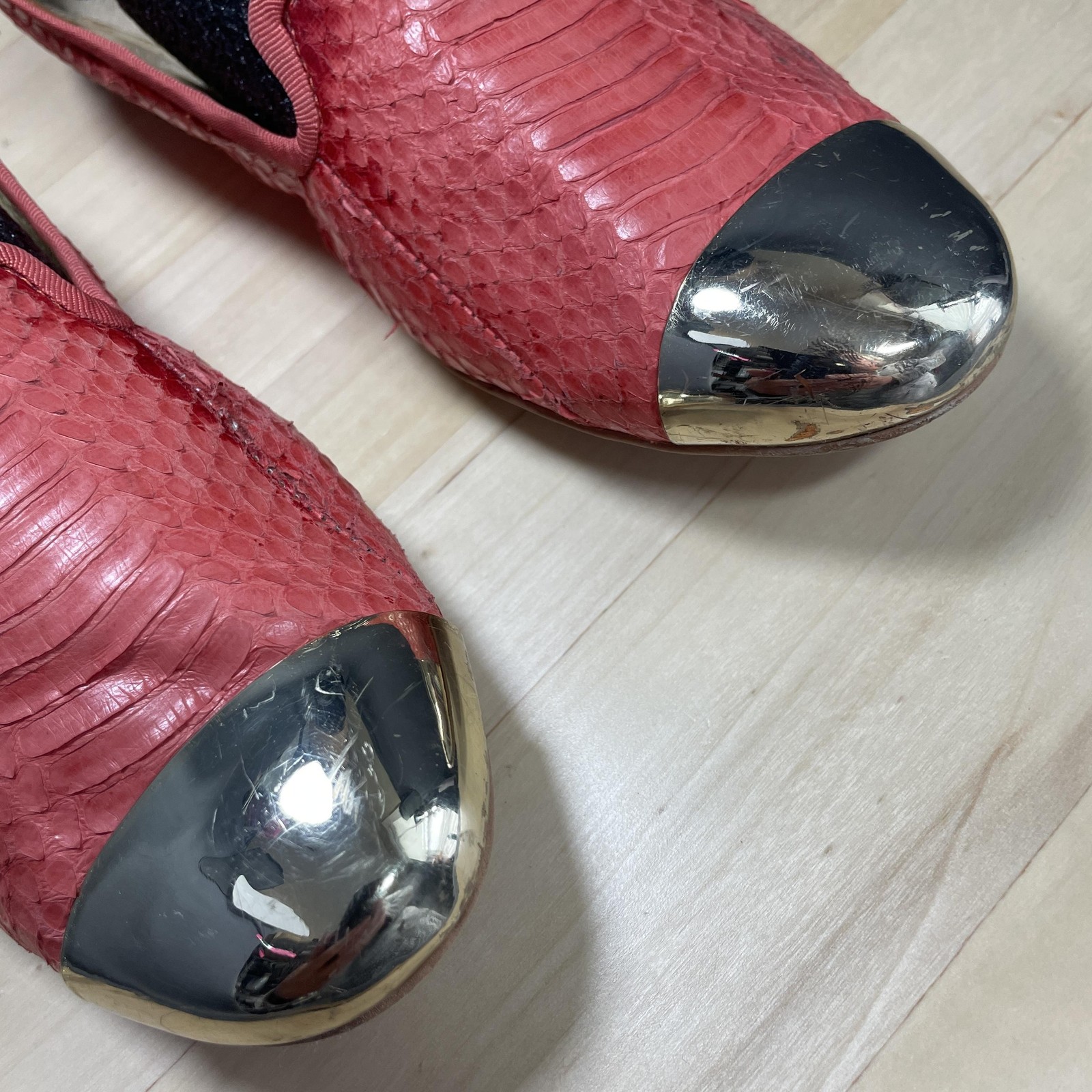 Sam Edelman Shoes Womens Size 8 Snake Embossed Metallic Cap Toe Loafers Flats
