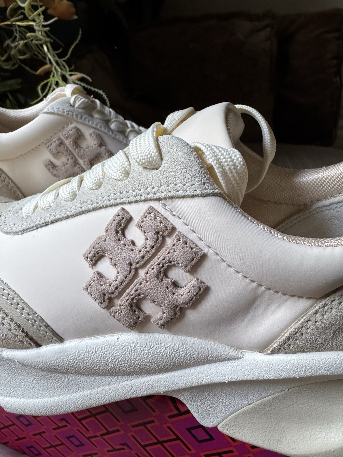 Tory Burch Good Luck Trainer/US5M/ French Pearl/Nylon/ Nat Suede/$300
