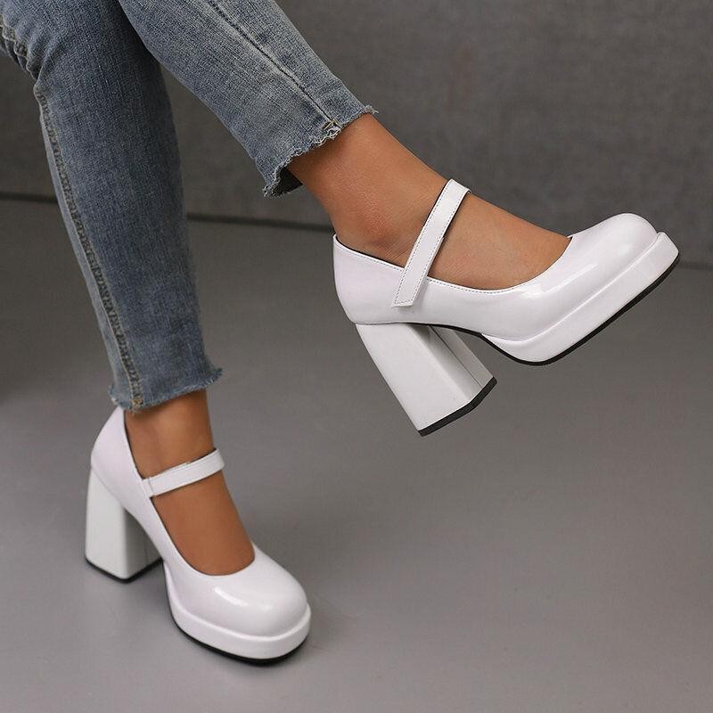 Womens Shiny Patent Leather High Heel Shoes Dress Casual Party Mary Jane Wedding