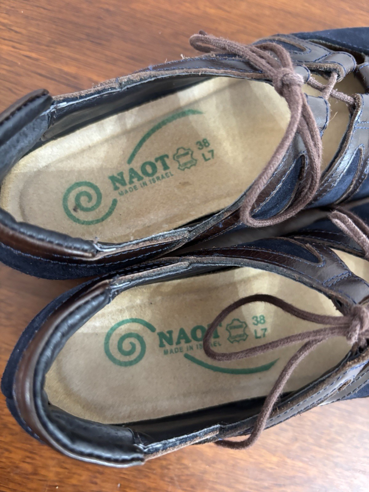 Naot Timu Lace Up Mary Jane Style Flats Navy Nubuck Leather Size 38 US 7 $189