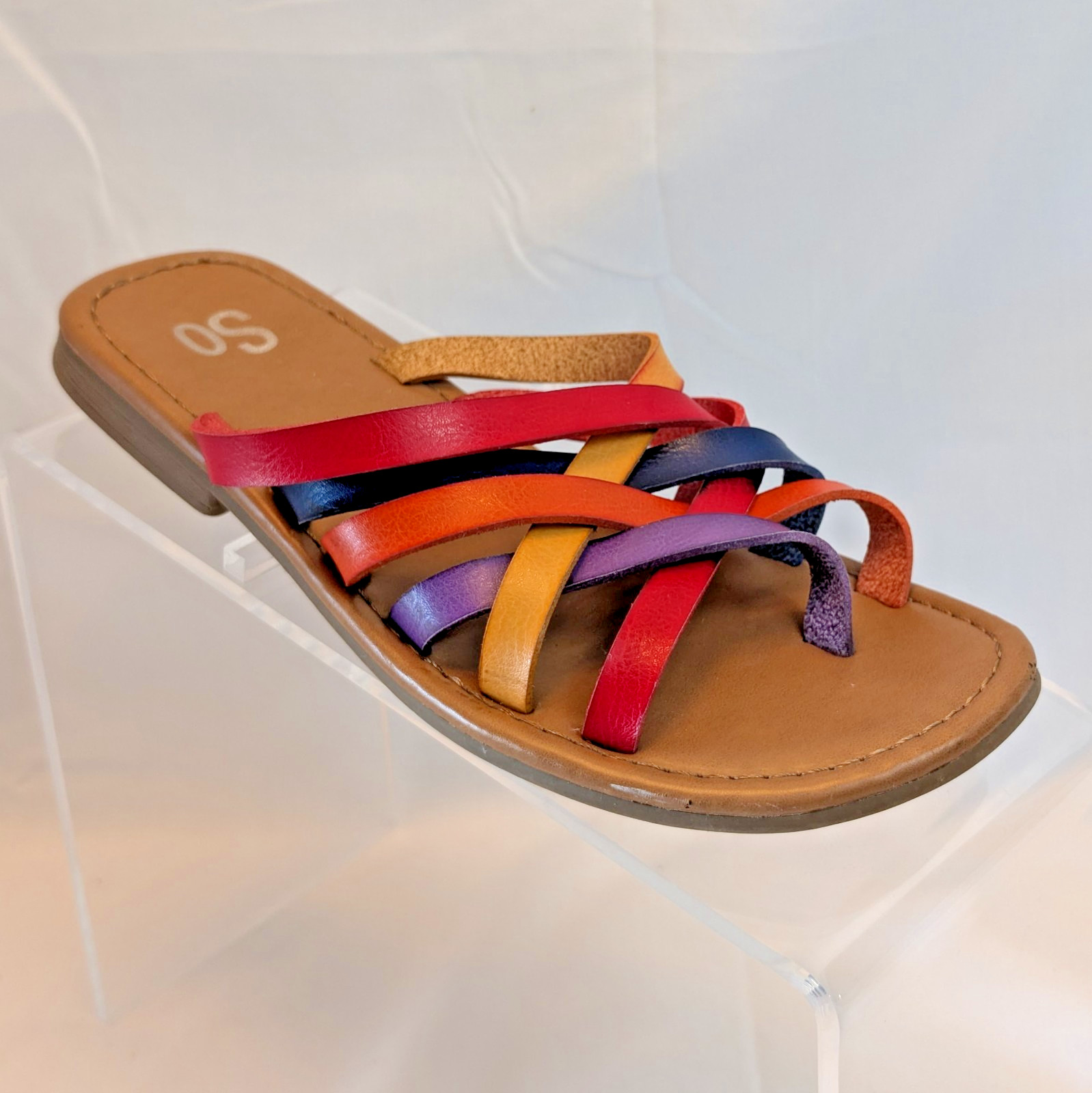 Leather Strappy Slide Sandals Multicolor Sz 5 Boho Hippie Festival Summer Resort
