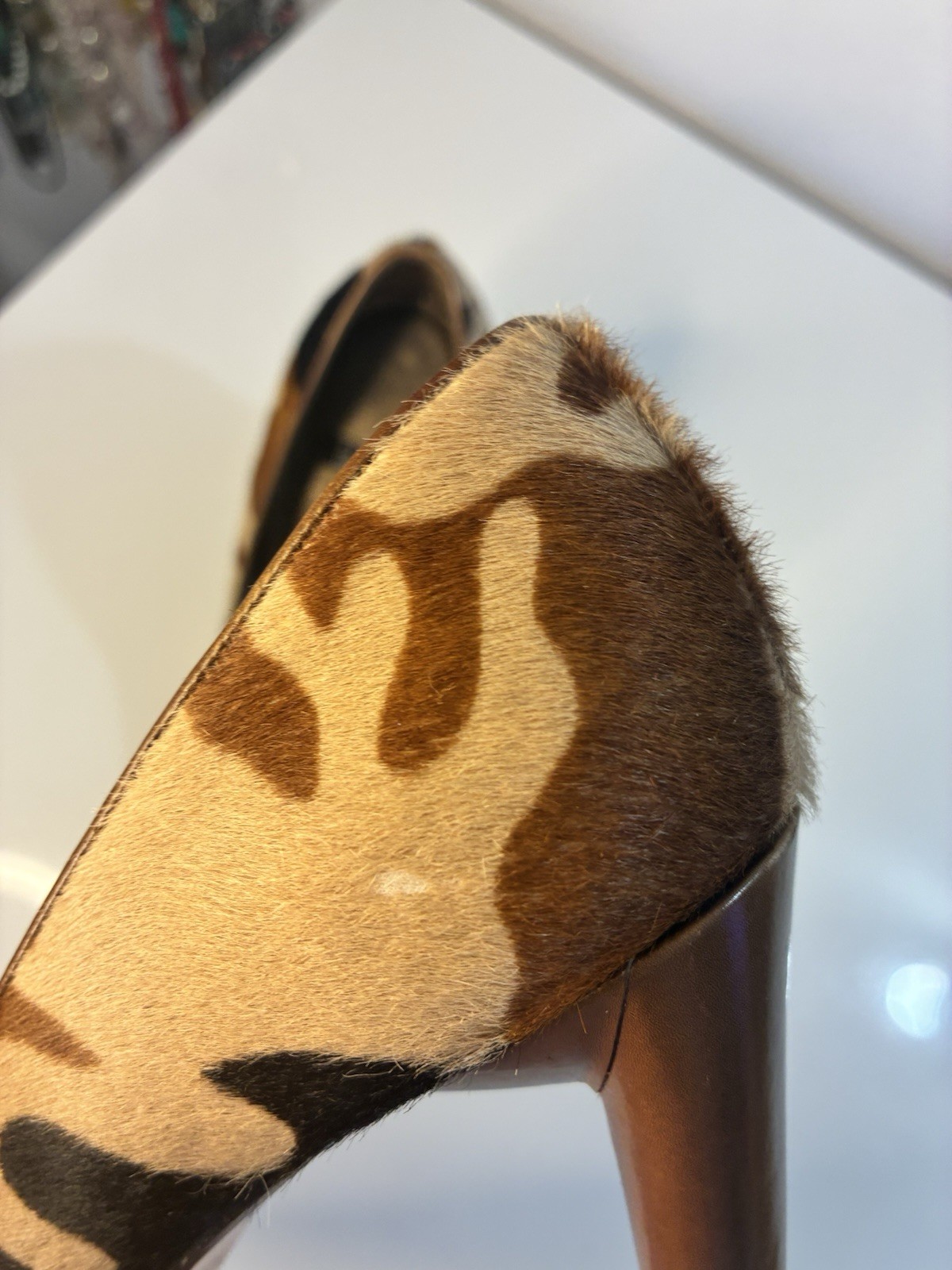 Stuart Weitzman 10B Women’s Fur/Leather Pointed Toe Slip-On Camo Print Pumps