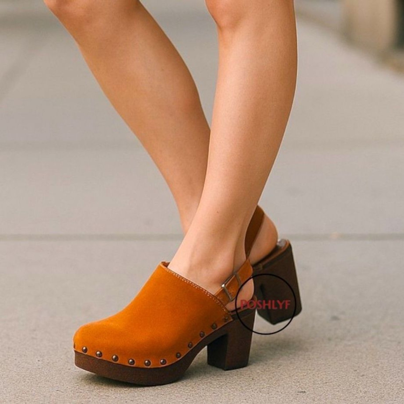 Olivia Miller Studded Lia Clog Heel Cognac Size 8