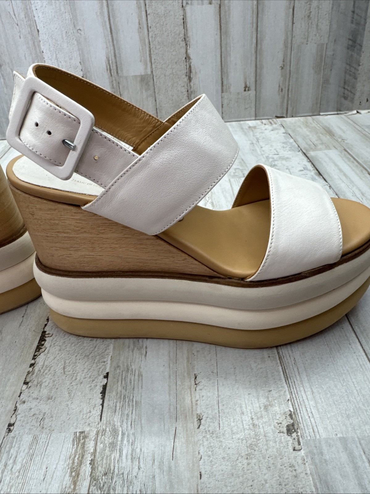 Paloma Barcelo Women’s Jacta Platform Wedge Sandals Size 37 Calfskin Leather