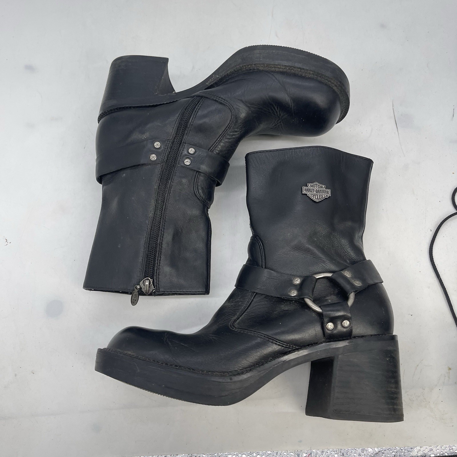 Harley Davidson Boots Womens 7.5 Black Leather Harness Riding Boots 81026