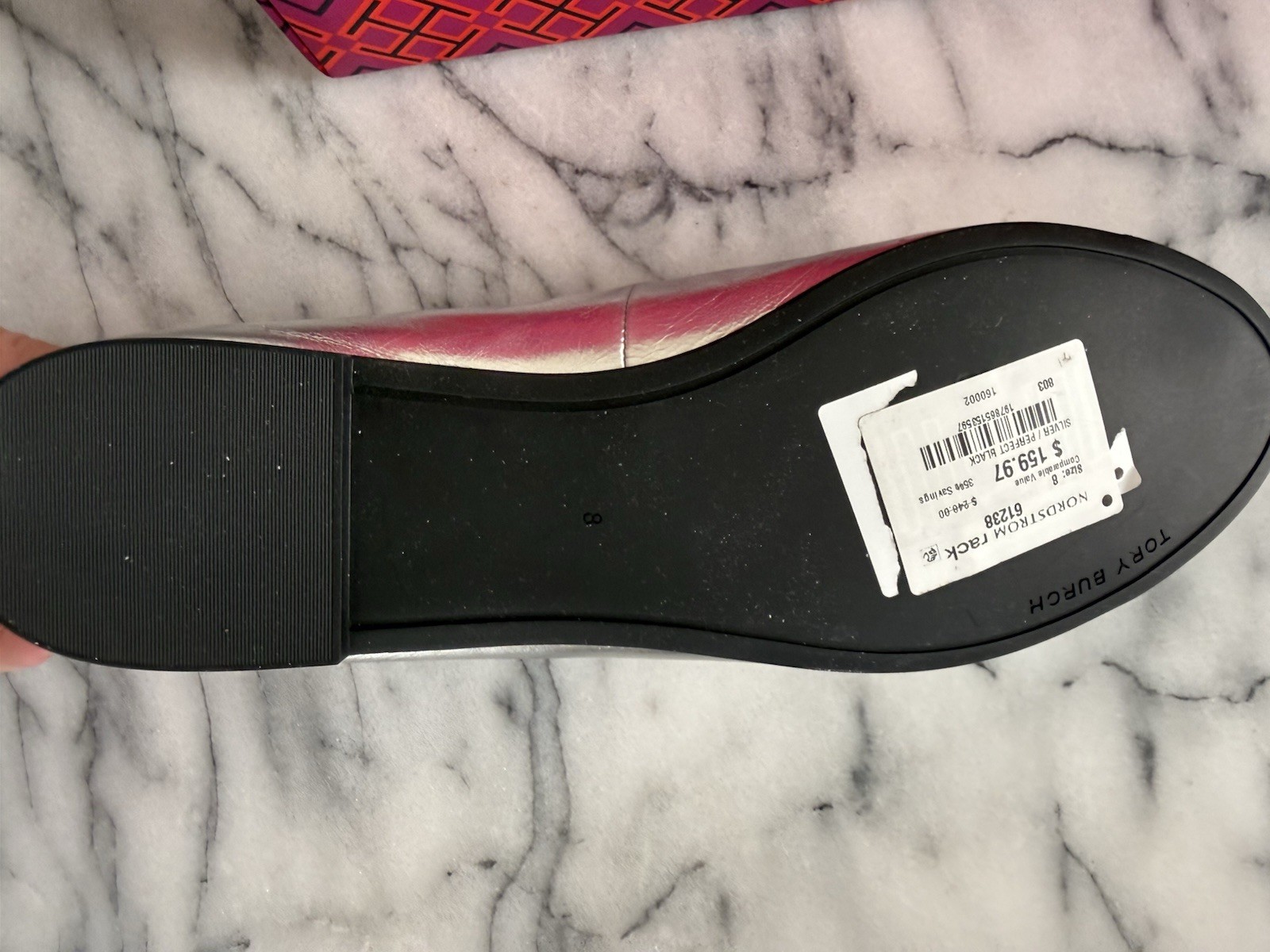 Tory Burch Silver /Black Leather Cap Toe Double T Bow Ballet Flats Sz 8 -NEW