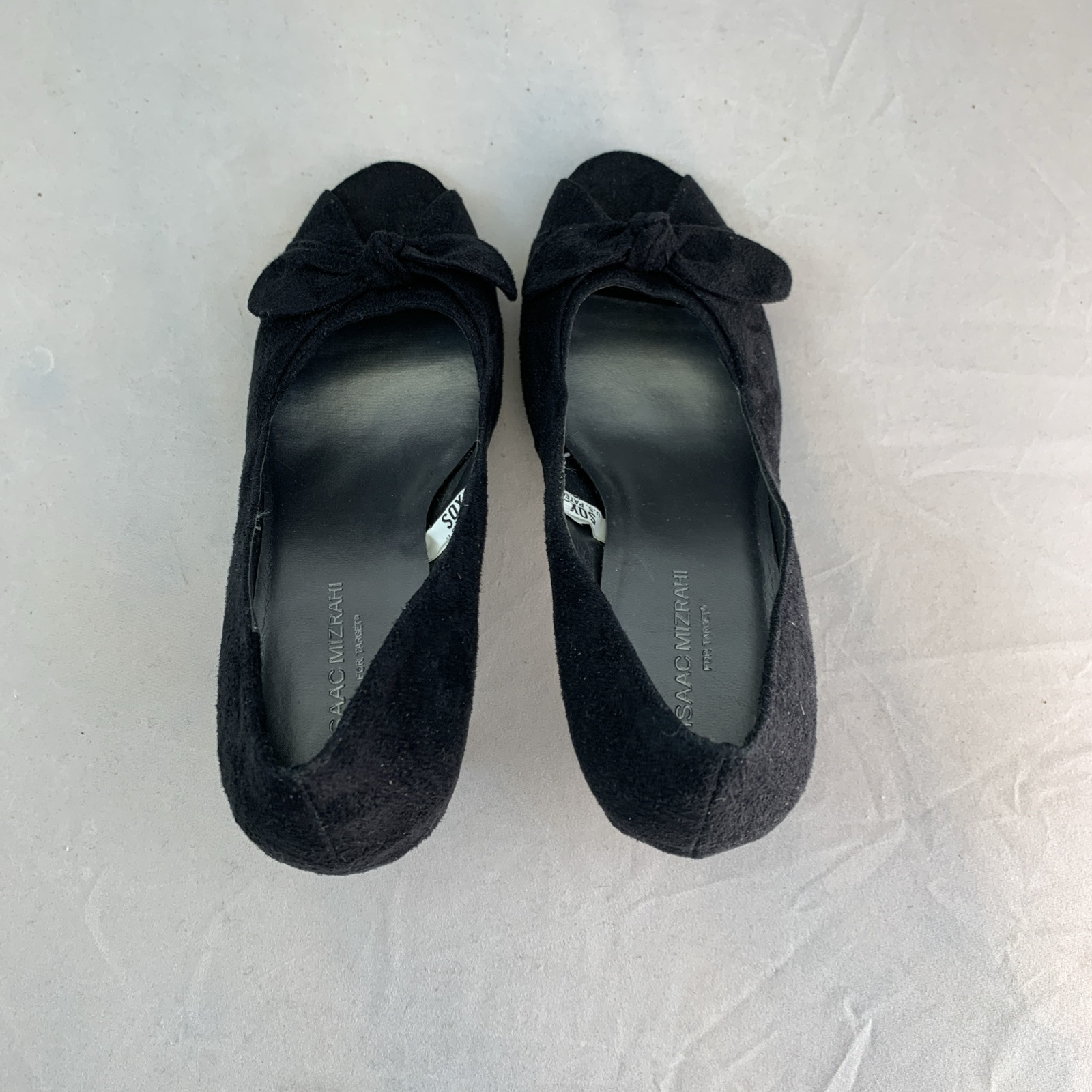 Isaac Mizrahi for Target Gabi Heels Peep Toe Bow Faux Suede Slip On Black Size 7