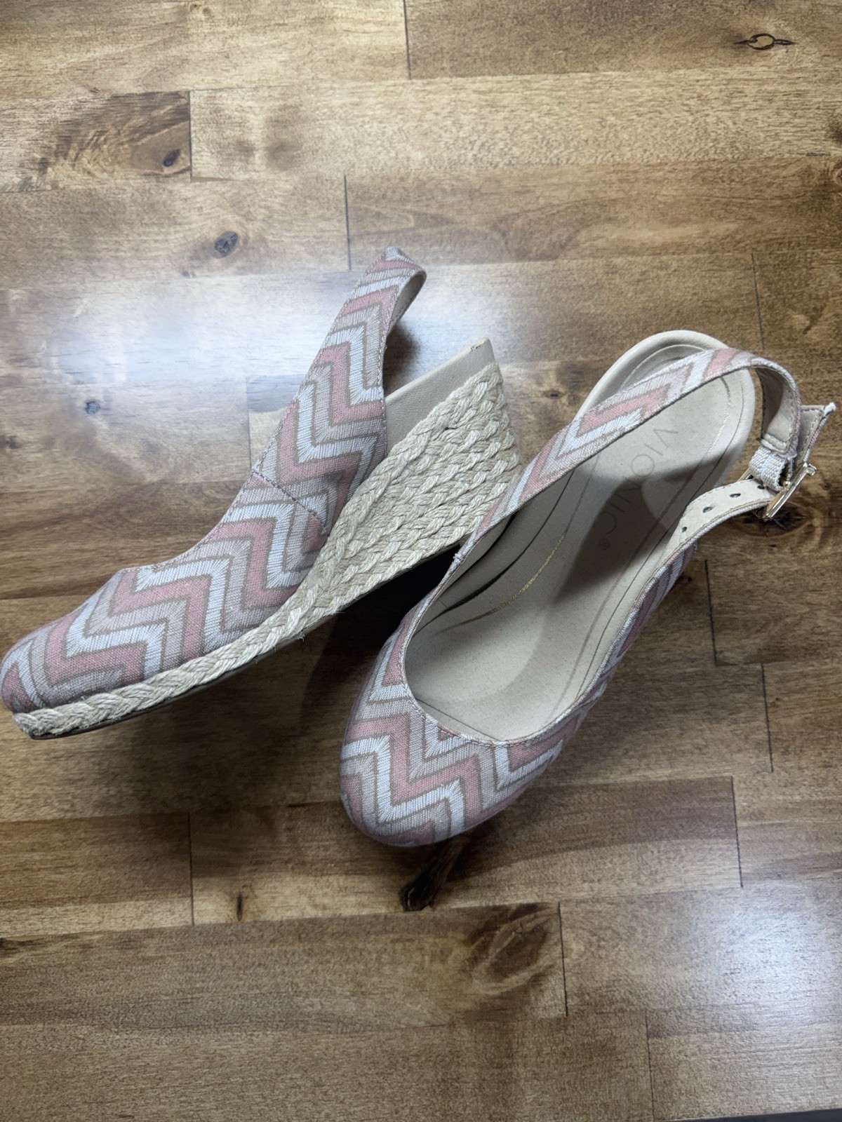 Women’s Vionic Coralina Wedge Slingback Sandals – Dusty Pink/tan Chevron Size 5