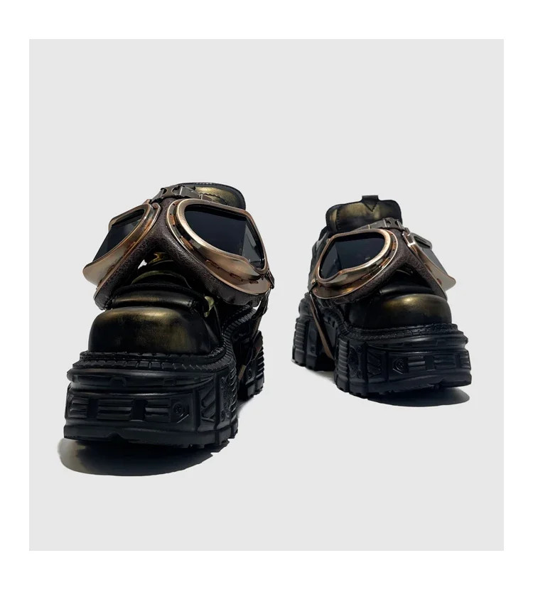 Punk Motorcycle Shoes Metal Rivet Pumps Street Rock Womens Platform Short Boots