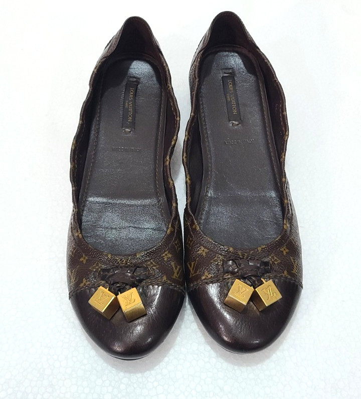 Louis Vuitton Monogram Canvas Ballet Flats Gold Cubes Dice EU 40.5 US 10
